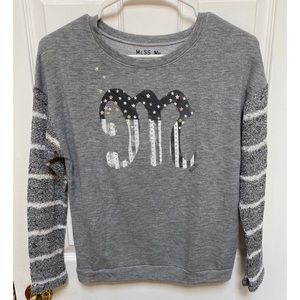 Miss Me Grey Long Sleeve Top